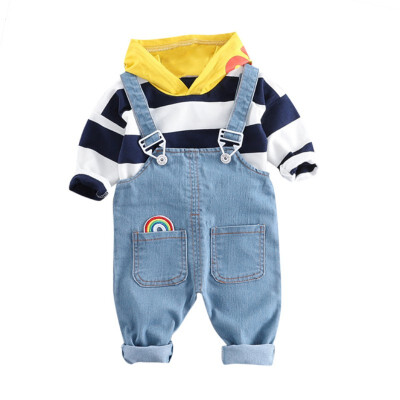 

Fashion Stripe Boys Hoodies Sweatershirt Spring Boy Clothes Set New Strap Jeans Handsome Boy Clothes Set 2019 Children Clothing