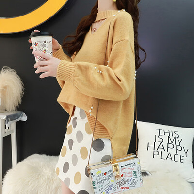 

Female Fashion Chic Round Neck Long Sleeve Knit Pullover Sweaters Women Loose Casual Solid Color Hollow Beading Sweater