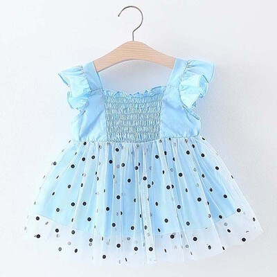 

Summer Casual Fashion Baby Girl Sleeveless Polka Dot Printing Mesh Princess Dress Kids Clothing