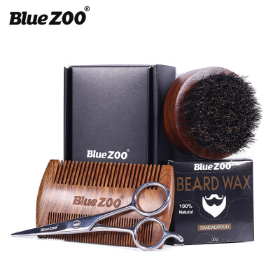 

Blue ZOO 4PcsSet Mens Beard Care Kit with Beard BrushWooden CombStainless Steel ScissorBeard Wax