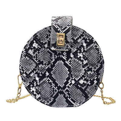 

Women Snakeskin Embossed Twist Lock Chain Crossbody Shoulder Small Round Bag