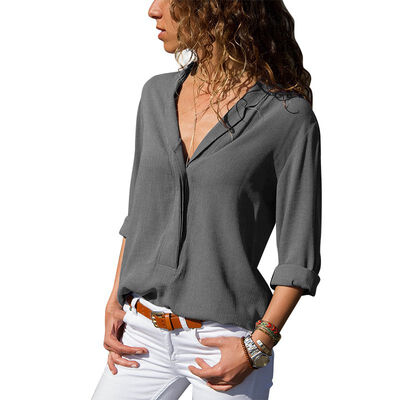 

Women Blouses 2019 Long Sleeve V-Neck Office Lady Shirt Chiffon Blouse Shirt Casual Tops Plus Size Blusas Femininas