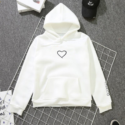 

Korean Adult Loose Plus Size Autumn Winter Love Embroidery Hooded Cashmere College Style Long-sleeved Top