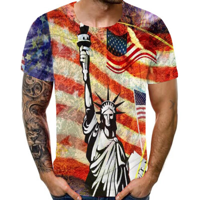 

Toponeto Mens Summer New Style Independence Day 3D Printing Short Sleeves Blouse Top