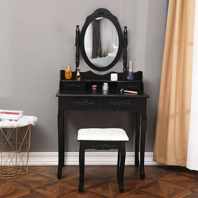 

Gobestart Vanity Table Set With Oval Mirror With 4 Drawers Dressing Table Cushioned Stool