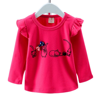 

Autumn Baby Girl T-Shirts Tees Long Flare Sleeve Cartoon Cat Print T-Shirts Kids Tops Casual Blouse