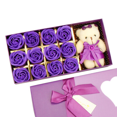 

Toponeto 12PCS Romantic Rose Soap Flower gift box with Plush Animal toys Bear Doll