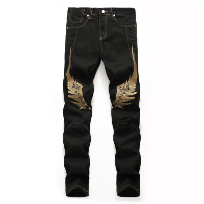 

Gobestart Mens New Fashion Casual Denim Straight Jeans Embroidery Hole Long Pants