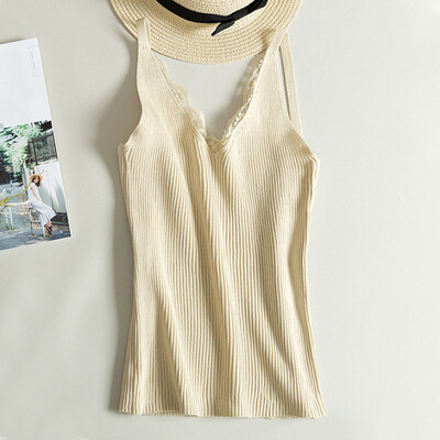 

EFINNY Summer Fitness Tank Top Sleeveless Sexy V-neck Lace Camis Vest Slim Tops Fashion Woman Clothes