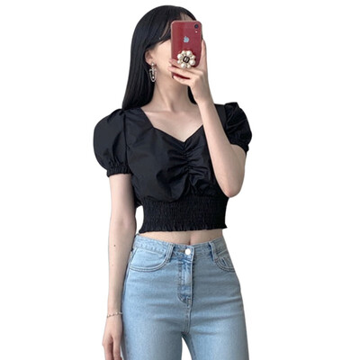 

Summer tops for women blouses white crop top sexy puff sleeve blouse women shirts ruffle top streetwear Korean fashion clothing