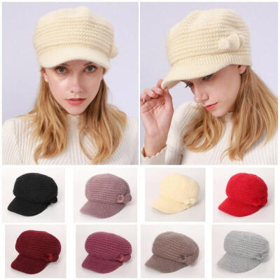 

Winter Chill-Proof Women&39s Beret Hat Knitting Woolen Hat Crochet Cap Earflap Hat Pure Color