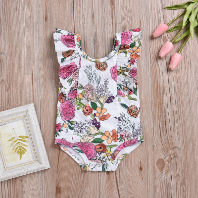 

Hot Summer Baby Girl Triangle Romper Flower Print Leaf Short Sleeve Newborn Romper Children Clothes