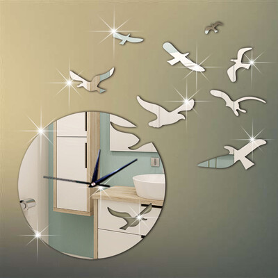 

Creative Seagull Mirror Wall Clock Mute Quartz Clock Study Bedroom Living Room Decoration Mirror Wall Clock
