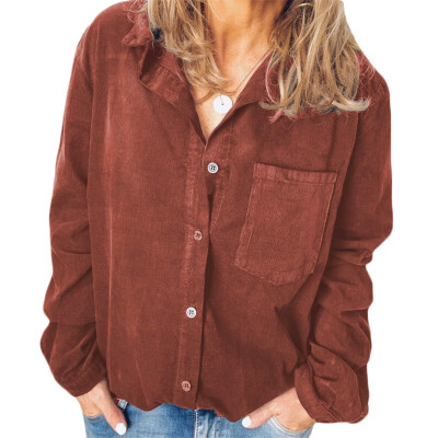 

Women Blouse Warm Corduroy New Vintage Long Sleeve V Neck Shirts Spring autumn Femme Solid Blouse Casual Tops