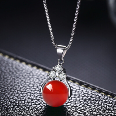 

Jade Necklace Female Clavicle Silver Plated Wild Transfer Pearl Crystal Pendant