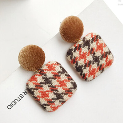 

2019 Vintage Plaid Fabric Round Button Earrings for Women Girls Cloth Earring Jewelry fashionable gifts