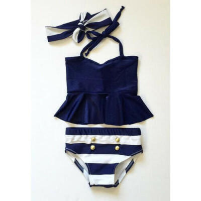 

Kids Baby Girl Striped High Waist Swimsuit Swimwear Bathing Suit Beach Clothes