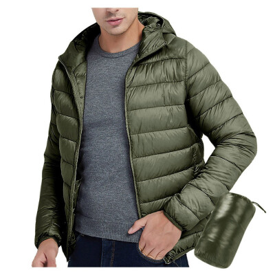 

Toponeto Mens Casual Ultra-Light Long-Sleeved Solid Color Hooded Carrying Case Warm Coat