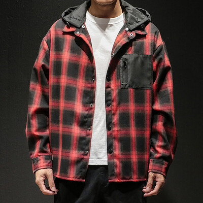 

Toponeto Mens Casual Fashion Plaid Printing Loose Hoodie Removable Long Sleeve Shirt Top
