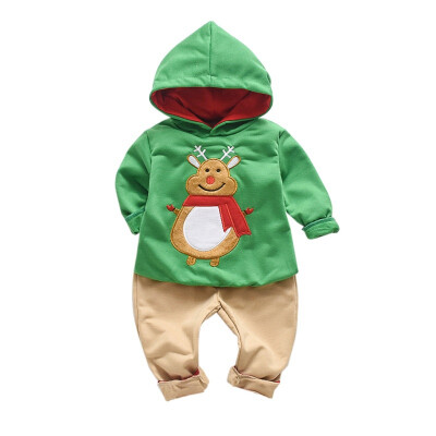 

Xmas Autumn Casual Baby Boy Clothes Cartoon Embroideried Long Sleeve Hoodie Trousers Kid Outfit Set