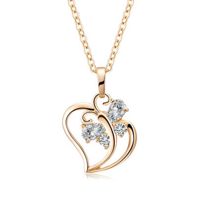 

Women Butterfly Heart Crystal Necklace Rhinestone Hollow Out Short Choker Chain