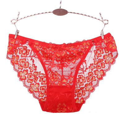 

Sexy Ladies Panties Mesh Perspective Lace Embroidery Bow Low Waist Solid Color Hip Briefs Underwear Women ropa interior femenina