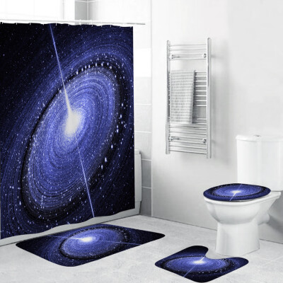 

Toponeto 4PCS Non Slip Toilet Polyester Cover Mat Set Bathroom Shower Curtain
