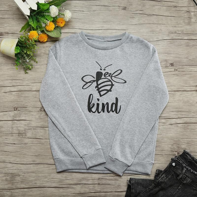 

Women Autumn Winter Sweatshirt Cute Bee Kind Letters Printed Long Sleeves Pullovers Warm Casual Tops Outwear