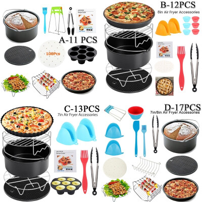 

11121317Pcs Home Air Fryer Pan Accessories Non-stick Bucket Stainless Steel Stand Silicone Mat with Recipe Book