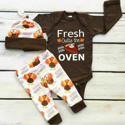 

US My First Thanksgiving Infant Baby Boy Girl Romper Pants Hat Outfits Clothes