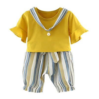 

Kids baby Girls Striped Clothing Sets New Summer Fashion Style Bow T-ShirtsShorts Girls Clothes