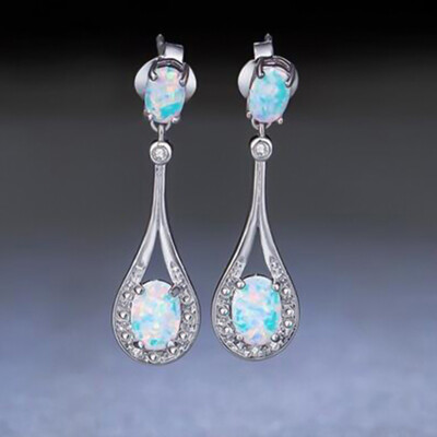

jlfhyg White Fire Opal Drop Earrings 925 Sterling Silver Filled Wedding Earrings For Women Fashion Birthstone Jewelry