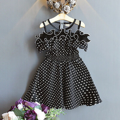 

Kids Toddler Pageant Sundress Summer Casual Baby Girls Short Sleeve Polka Dot Print Dress