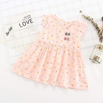 

Summer Girls Dress Casual Baby Girls Clothes Floral Sleeve Dress Cotton Kids Toddler Sleeveless Sundress