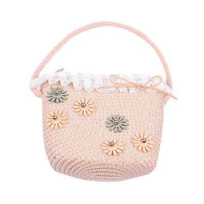 

Children Flower Zipper Cross-body Handbag Fashion Girls Kids Straw Shoulder Messenger Bag
