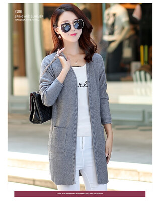 

Autumn 2018 new womens sweater cardigan Korean version of long-sleeved v-neck sweater womens solid color long length coat
