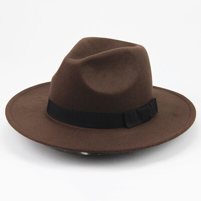 

Vintage Men Women Hard Felt Hat Wide Brim Trilby Panama Hat Gangster Cap