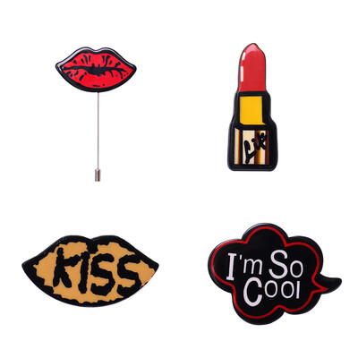 

4pcsset Im So Cool Lipstick Sexy Red Lips Kiss Metal Brooch Pins Collar Pin Cloth Lapel Badge Gift Jewelry Brooch Set