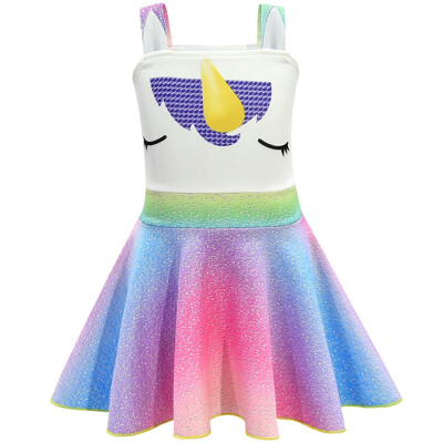 

Summer Unicorn Girls Dress Unicorn Party Dress Set 3 Pcs T-Shirt Princess Dresses HatCrossbody Bag