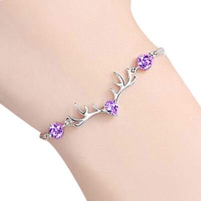 

Individual Christmas Elk Antlers Charm Chain Link Women Bracelet Clear Xmas Jewelry Gifts