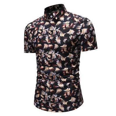 

Tailored Mens Comfy Printed Turn-Down Collar Slim Fit Short Sleeve Top Shirt Blouse