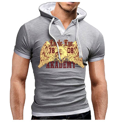 

Toponeto Summer mens fashion comfortable casual hooded stitching printed short sleeves