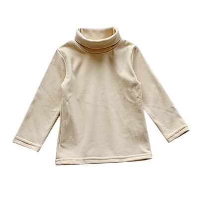 

Super Warm Plus Velvet Tops Winter Baby Kids Girls Solid Color High Collar Blouse Long Sleeves T-shirt Sweatshirt