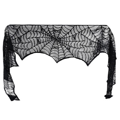 

Halloween Decoration Fireplace Mantle Black Lace Spiderweb Scarf Cover Festive Party Supplies