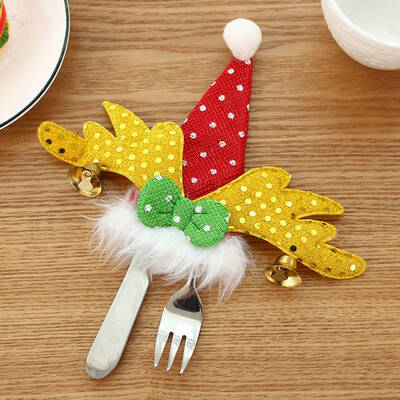 

1Pc Christmas Supplies Knife Set Ornament Santa Claus Tableware Set Wing Bell