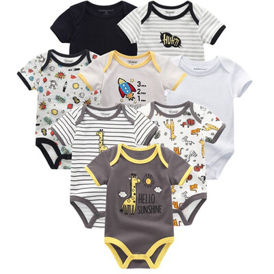 

2019 8PCS Baby Clothes Bebe Cotton Newborn Baby Boy Clothes Unicorn Black White O-Neck Short Sleeve Baby Girl Clothes Babywear