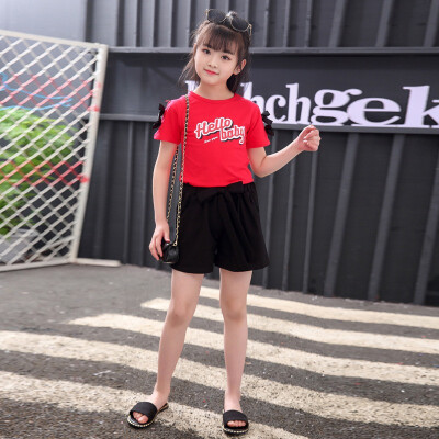 

2019 New Summer Baby Girls Casual Short Sleeve Letter Print T-shirt TopsShorts Suits Costume Set