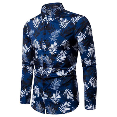 

Toponeto Mens Ethnic Style Vintage Printing Slim Long Sleeve Dress Shirt Blouse Tops