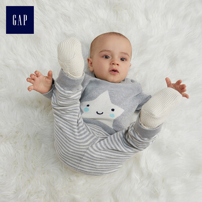 

GAP flagship store male baby cotton printed sweater two-piece baby sweater set childrens clothing 374407 meters white 59cm 3-6 months