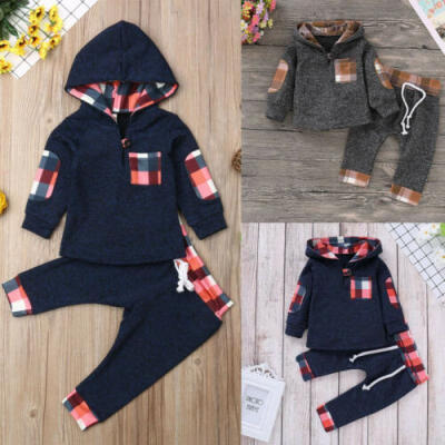 

Fashion New Toddler Baby Boy Warm Suits Hooded Shirt Tops Long Pants Outfits Set